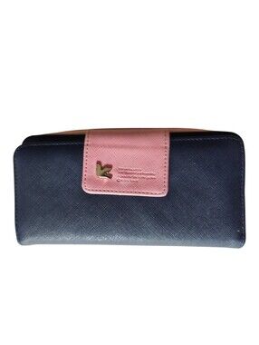 Shinzi Katoh Womans Wallet Pink Navy Blue Colorblock Zipper Compartments